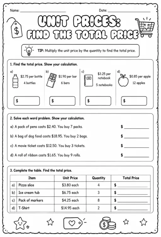 Unit prices: find the total price
