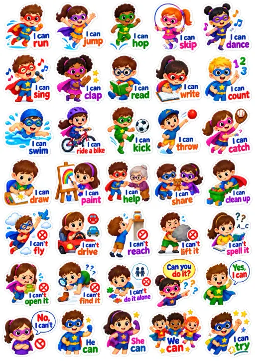 Action Verbs For Kids 3 English Vocabulary Stickers