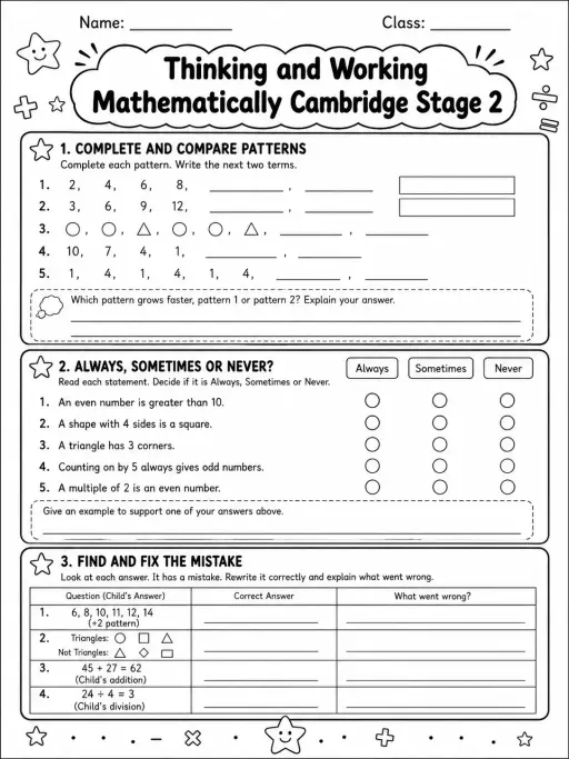Thinking and Working Mathematically Cambridge Stage 2