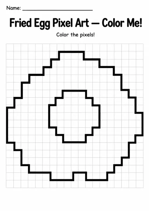 Fried Egg Pixel Art Coloring Page
