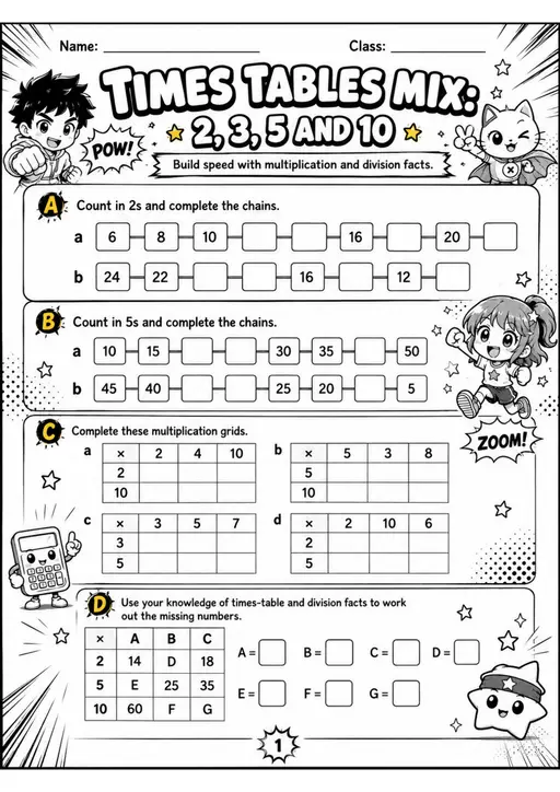TIMES TABLES MIX - Grade 3 Math Worksheet - WKS-MAT-grade-3-XH-0174-EN