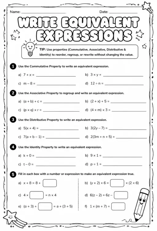 Write equivalent expressions using properties