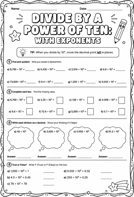 Divide by a power of ten: with exponents