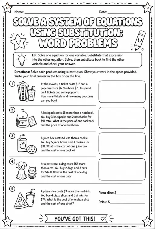 Solve a system of equations using substitution: word problems
