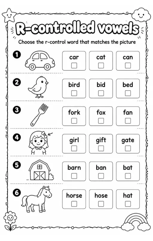 Choose the r-control word that matches the picture