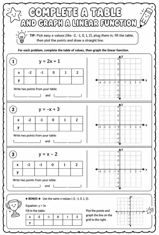 Complete a table and graph a linear function