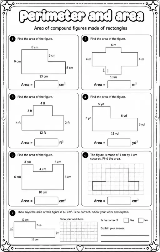 Area of compound figures made of rectangles