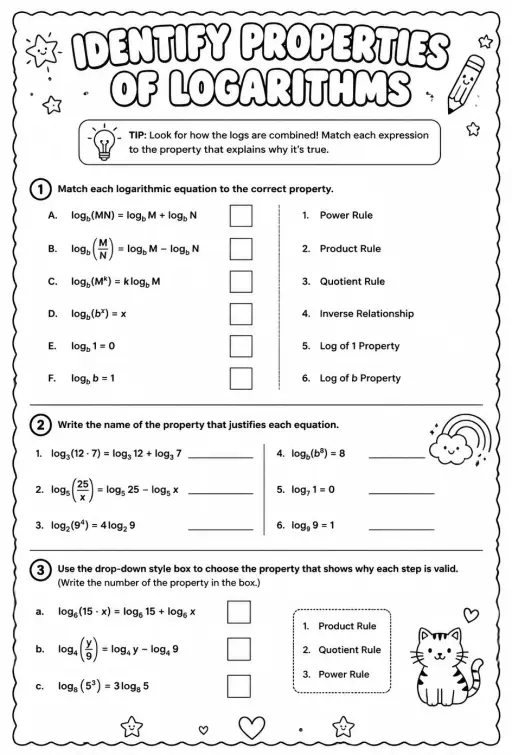 Identify properties of logarithms