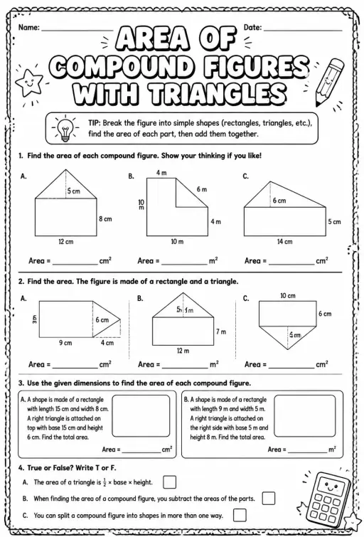 Area of compound figures with triangles