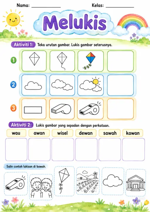 Malay Letter W Phonics Worksheets Pack