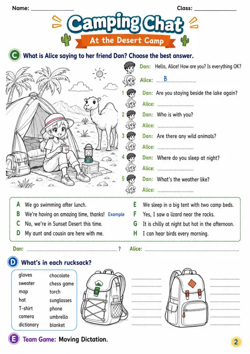 Cambridge Flyers - Camping Chat | Free Worksheet
