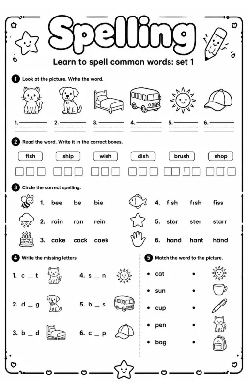Learn to spell common words: set 1