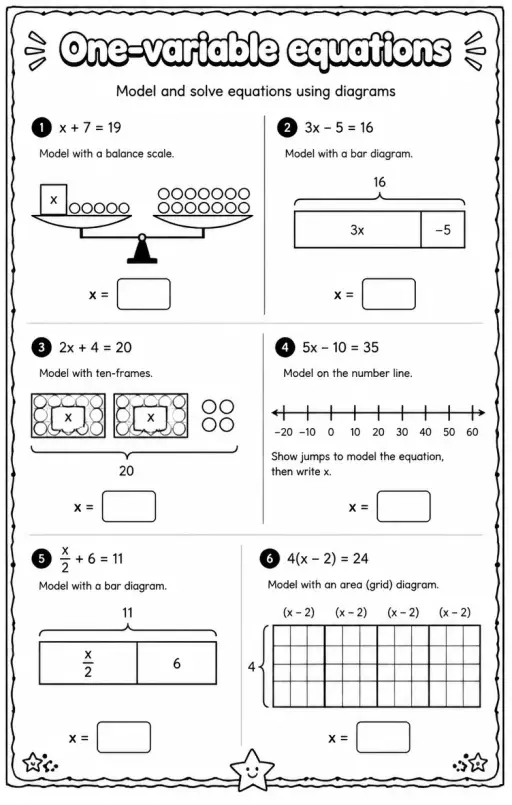 Model and solve equations using diagrams