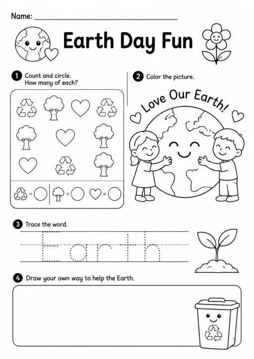 Earth Day Worksheet — Kindergarten