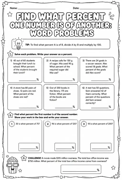 Find what percent one number is of another: word problems