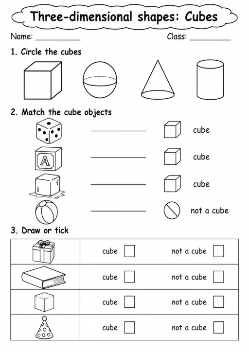 Grade 2 Three-dimensional Shapes Math Worksheet Pack