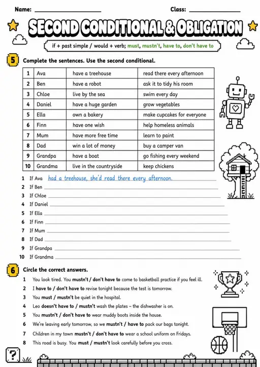 Second Conditional & Obligation | Grades 5-6 Grammar Worksheet