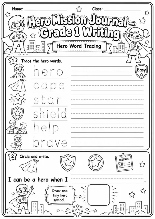 Hero Mission Journals Writing Worksheet Pack