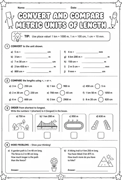 Convert and compare metric units of length