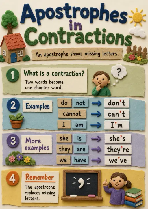 Apostrophes in Contractions Punctuation Infographic