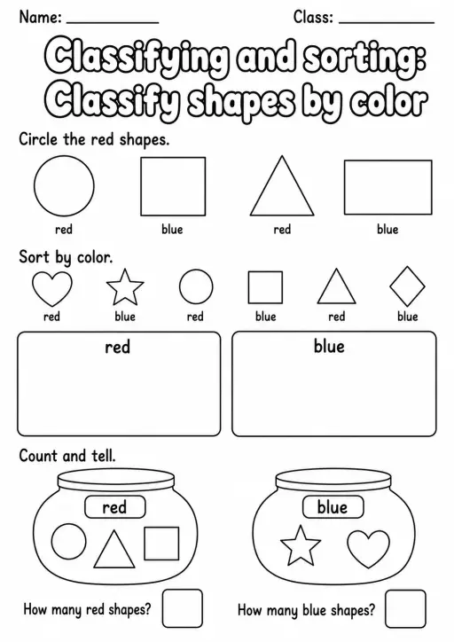 Kindergarten Classifying and Sorting Math Worksheet Pack