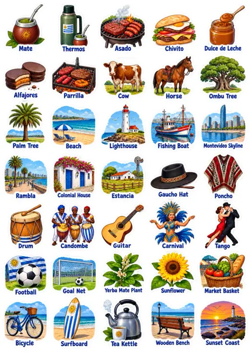 Countries Uruguay to Vatican City Vocabulary Sticker Pack