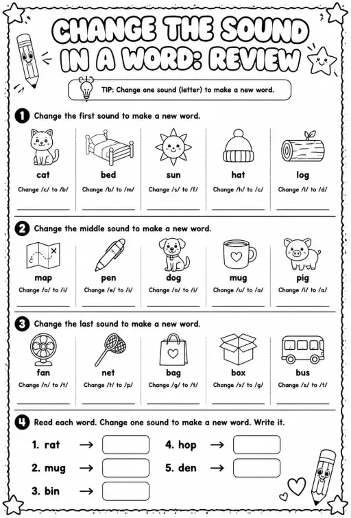 Change the sound in a word: review
