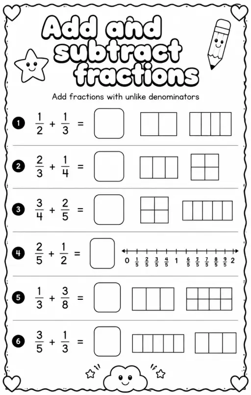 Add fractions with unlike denominators