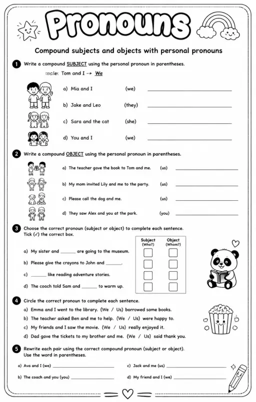 Compound subjects and objects with personal pronouns