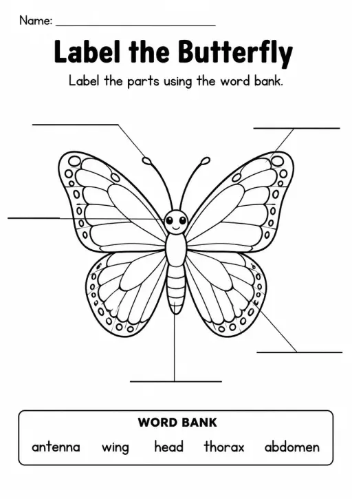 Label the Butterfly — Grade 1