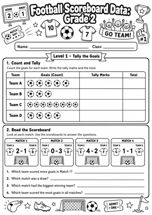 Football Scoreboard Data Worksheet Pack