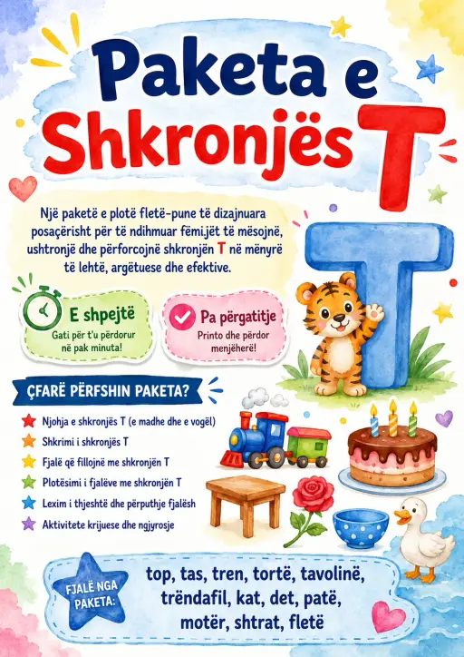 Albanian Letter T Phonics Worksheets Pack