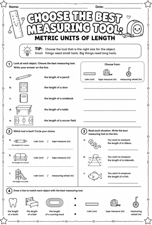 Choose the best measuring tool: metric units of length