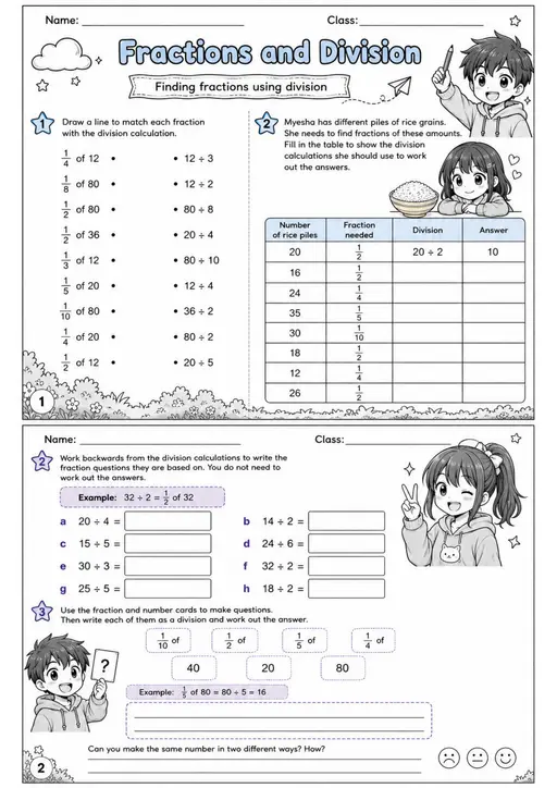 Fractions and Division - Grade 3 Math Worksheet - WKS-MAT-grade-3-XH-0051-EN