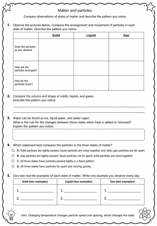 Compare observations of states of matter and describe the pattern you notice