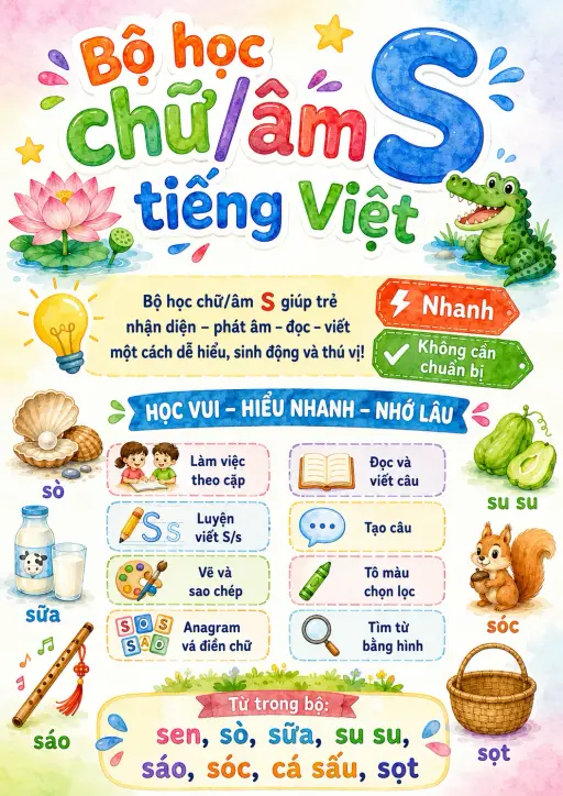 Vietnamese Letter S Phonics Worksheets Pack preview