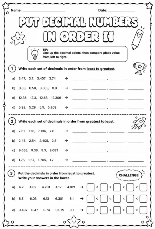 Put decimal numbers in order II