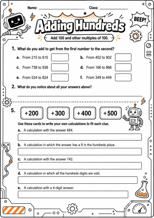 Adding Hundreds - Grade 3 Math Worksheet - grade 3 Reading, explanation, and short-response questions
