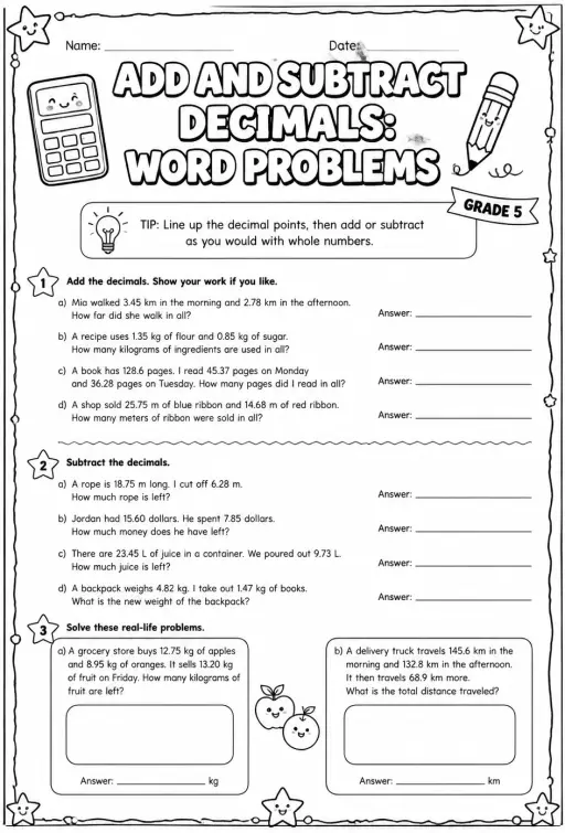 Add and subtract decimals: word problems