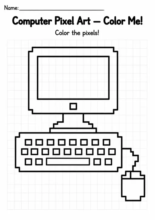 Computer Pixel Art Coloring Page