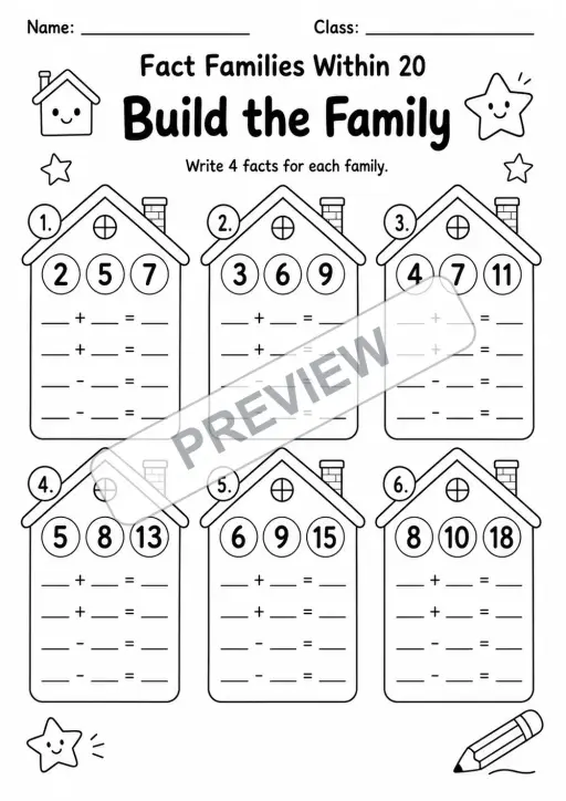 Fact Families Within 20 Independent Work Packet | 3 Worksheets | Grades 1-2