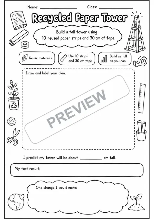 Eco-Engineer STEM Challenge Pack | 7 Worksheets | Grades 2-5