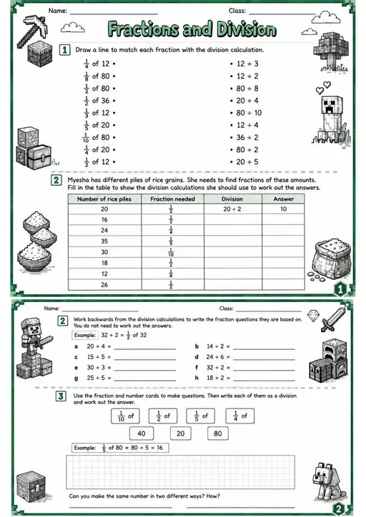 Fractions and Division - Grade 3 Math Worksheet - WKS-MAT-grade-3-XH-0052-EN