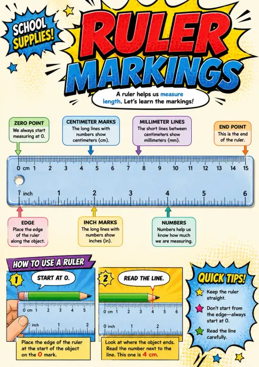 Ruler markings School Supplies Infographic