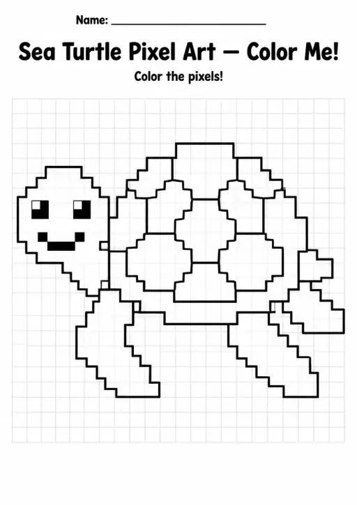 Sea Turtle Pixel Art Coloring Page