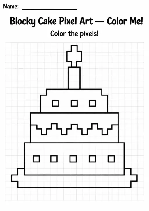 Blocky Cake Pixel Art Coloring Page