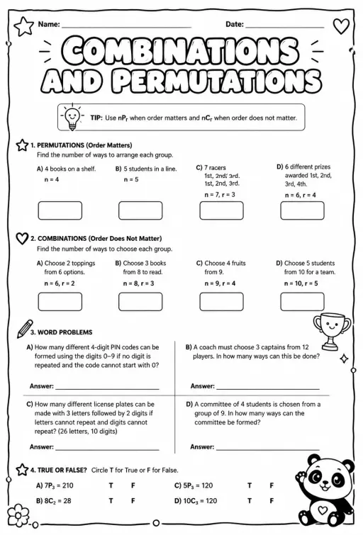 Combinations and permutations