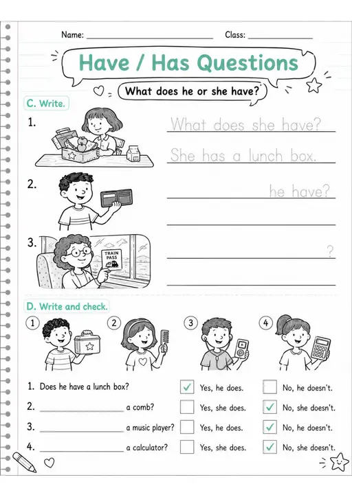 Have / Has Questions | Grades 2-3 English Language Arts Worksheet