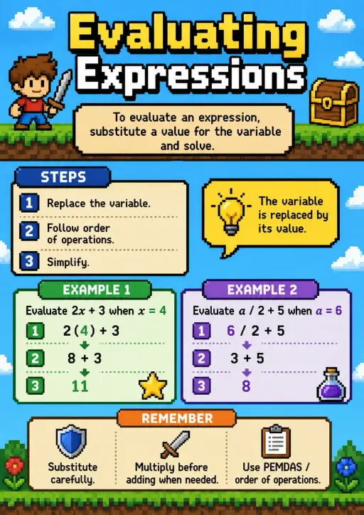 Evaluating Expressions Algebra Infographic