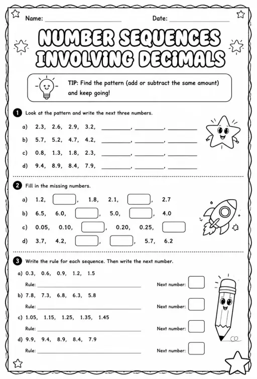 Number sequences involving decimals